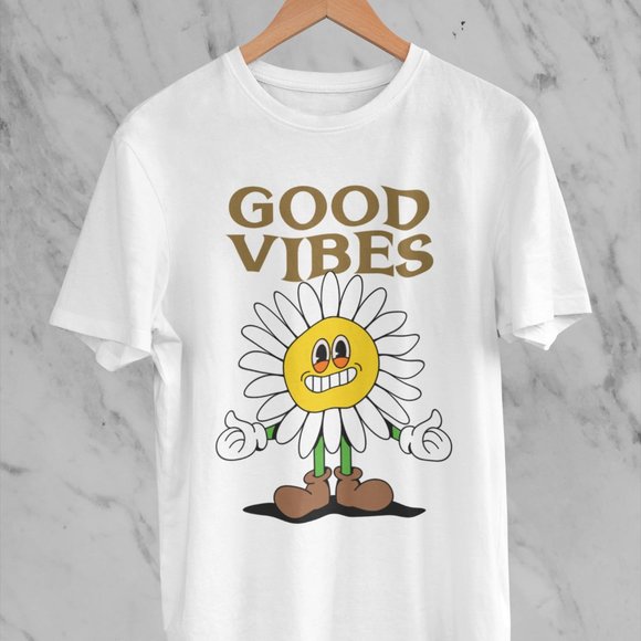 Good Vibes | Gildan | Graphic T-shirt | Custom Made | Bootleg  | Black | White - Picture 1 of 3
